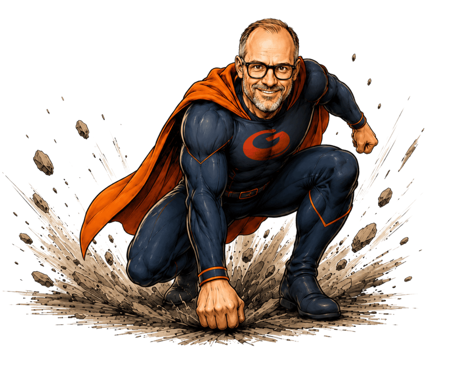 Markus Gemeinder als gezeichneter Business Hero bei der Landung